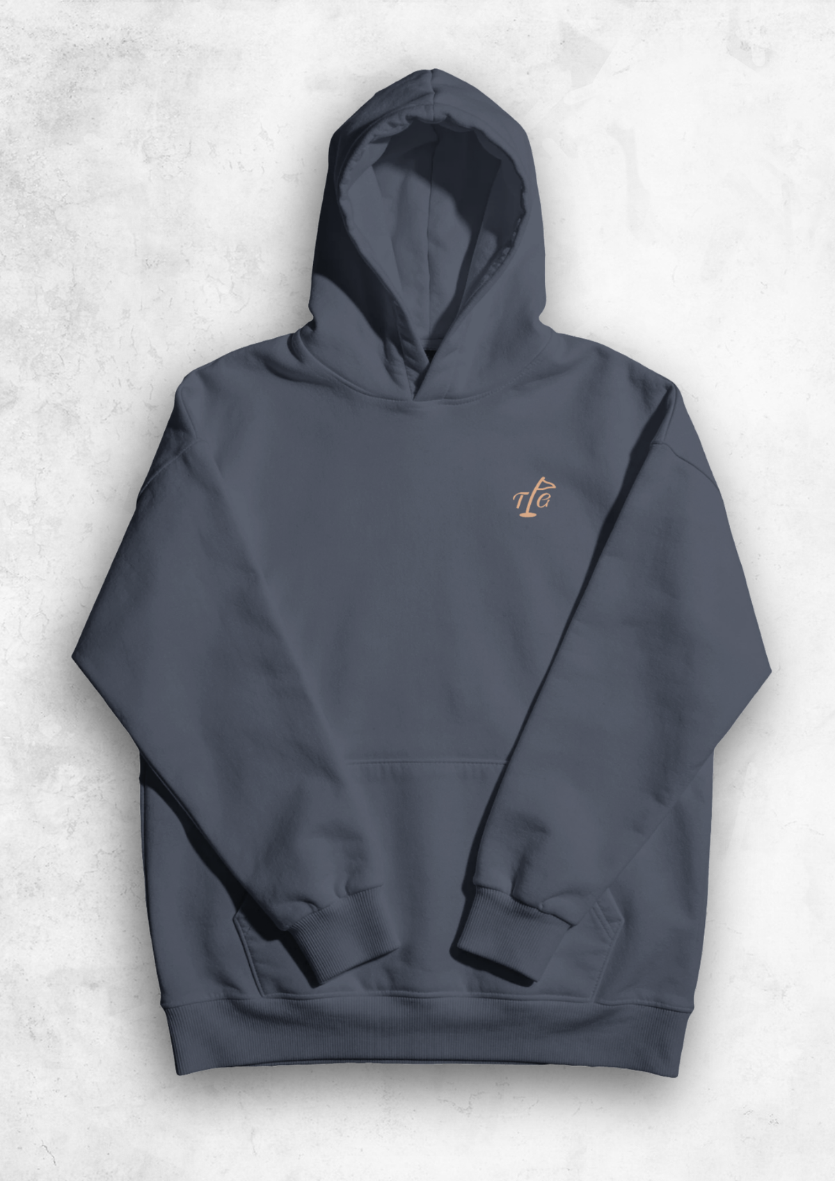Three on the Green golf hoodie in Navy, with the TPG flag mark on the chest