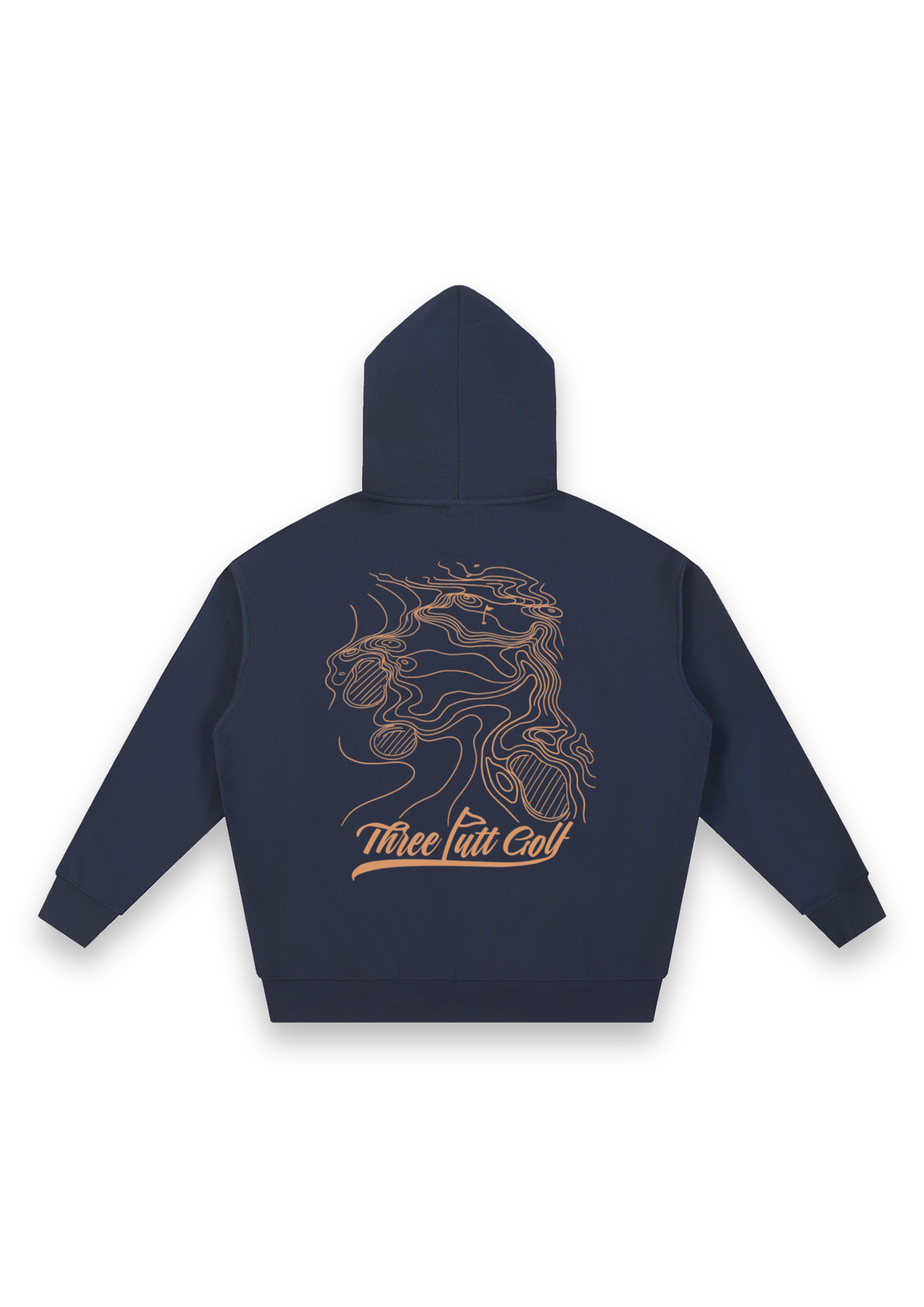 Contours golf hoodie in Navy, back view showing the topographic map print #Colour_Navy