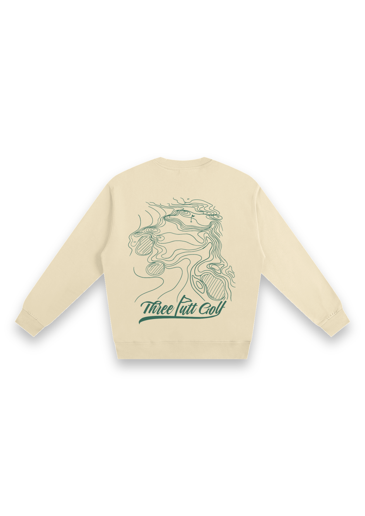 Contours golf sweatshirt in Cream, back view showing the topographic map print #Colour_Cream