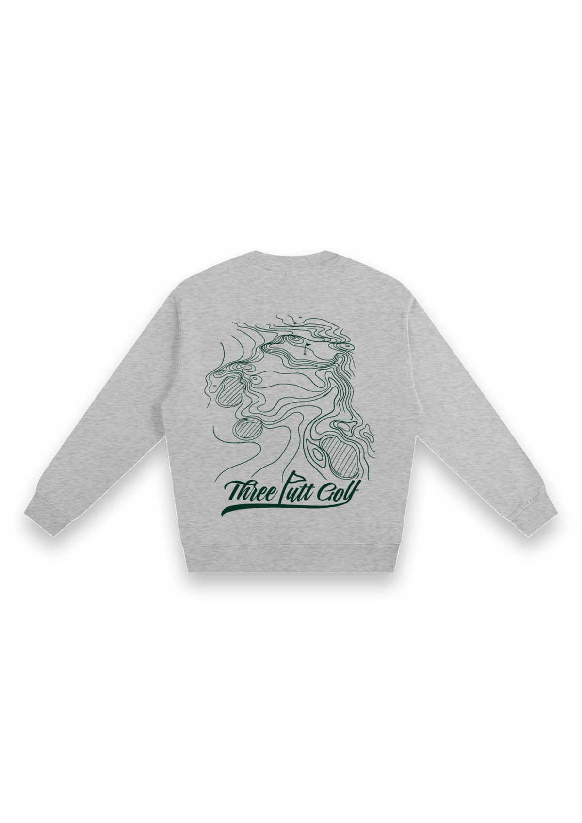 Contours golf sweatshirt in Grey Marl, back view showing the topographic map print #Colour_Grey Marl
