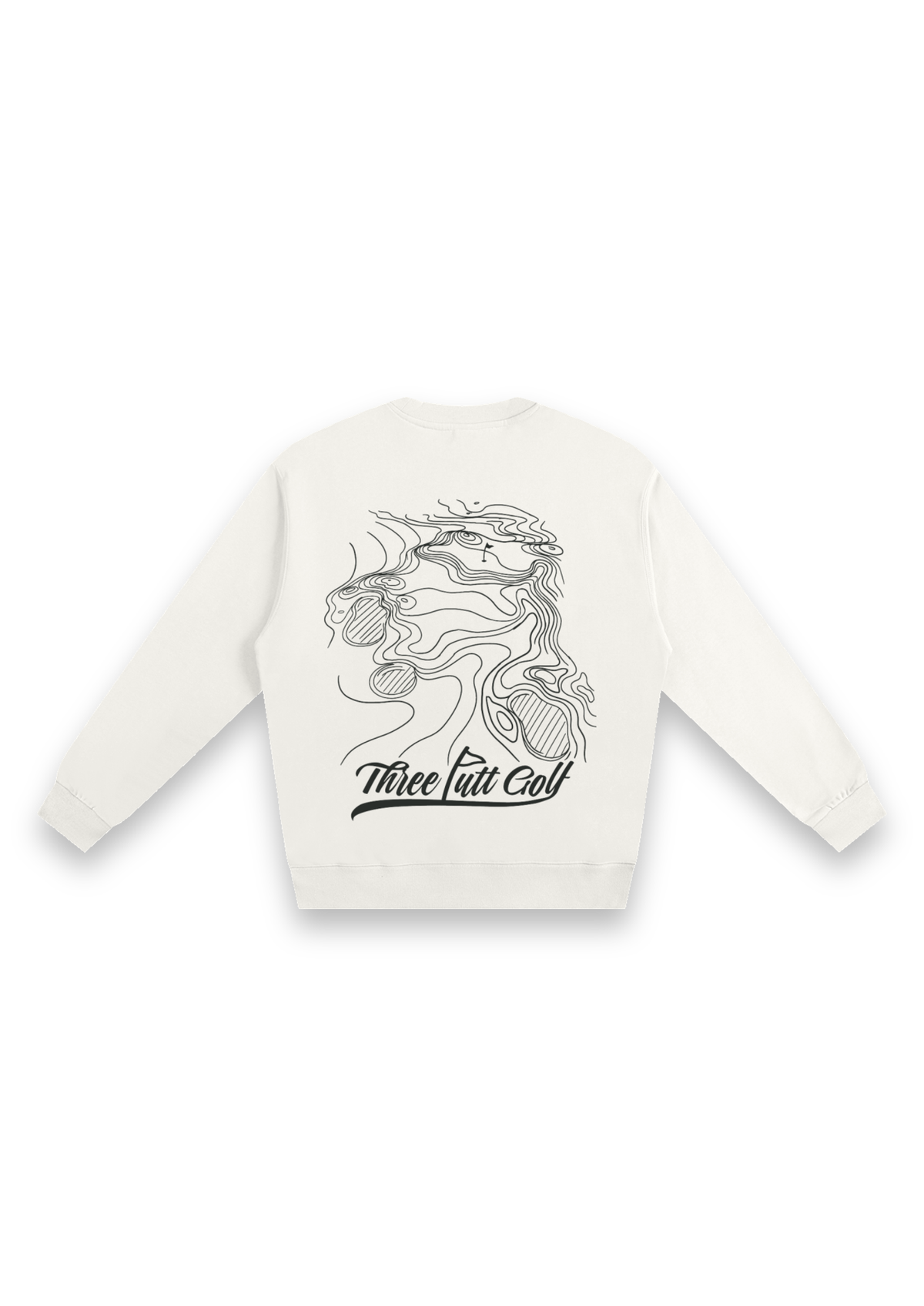 Contours golf sweatshirt in Off-White, back view showing the topographic map print #Colour_Off-White