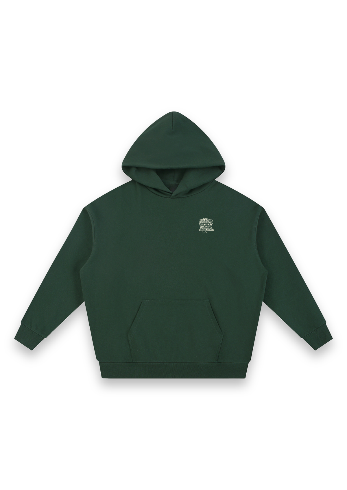 Happy Place golf hoodie in Forest Green, front view with the range-ball basket on the chest #Colour_Forest Green