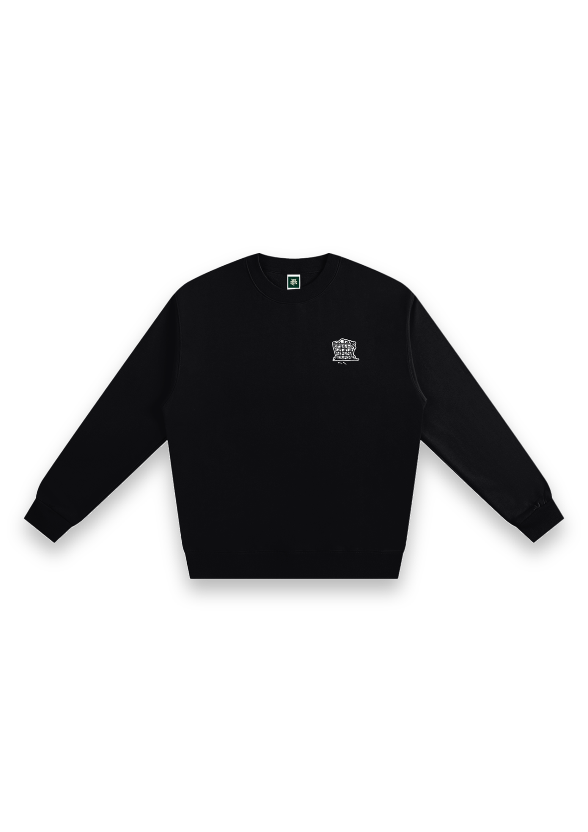 Happy Place golf sweatshirt in Black, front view with the range-ball basket on the chest #Colour_Black