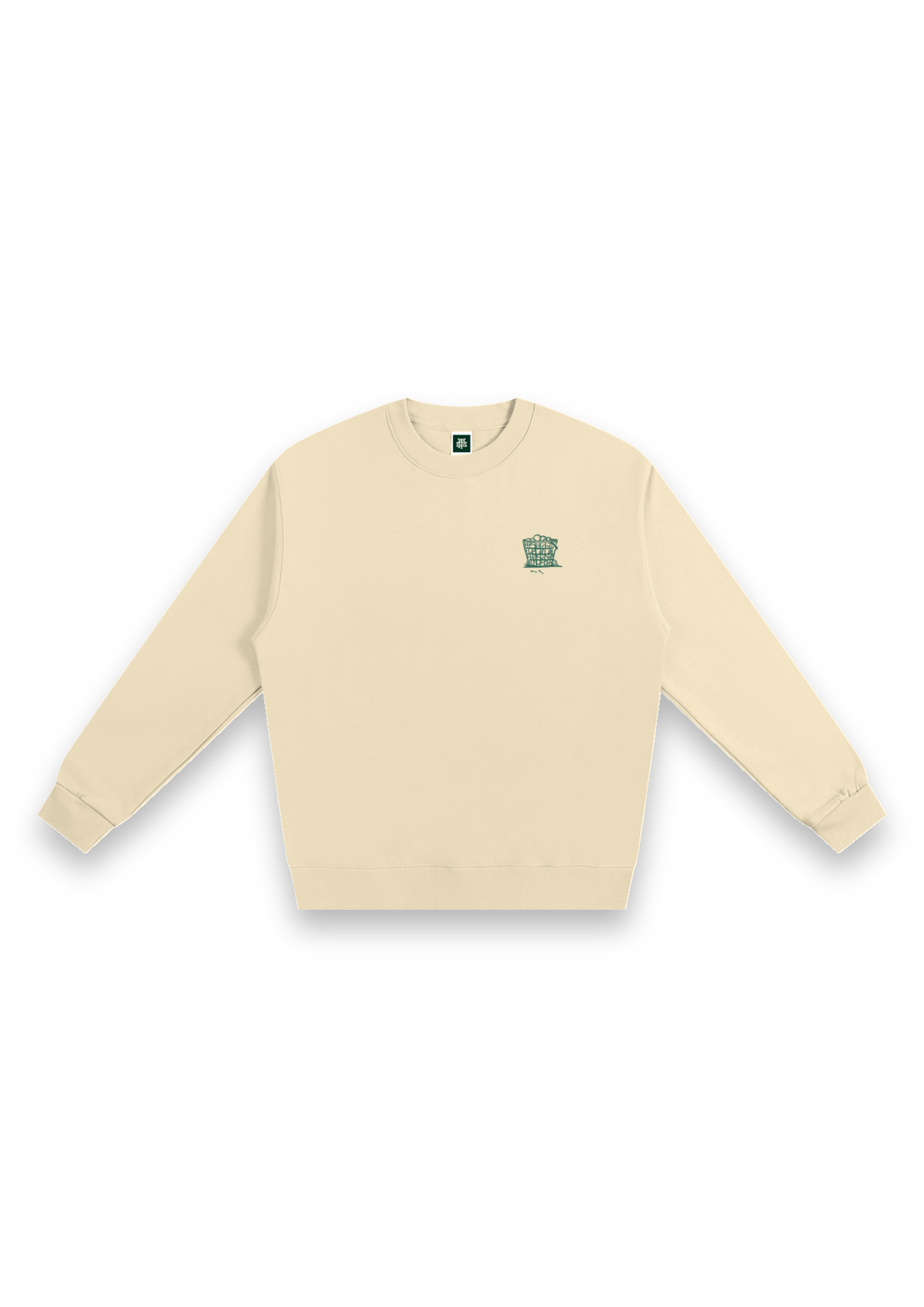 Happy Place golf sweatshirt in Cream, front view with the range-ball basket on the chest #Colour_Cream