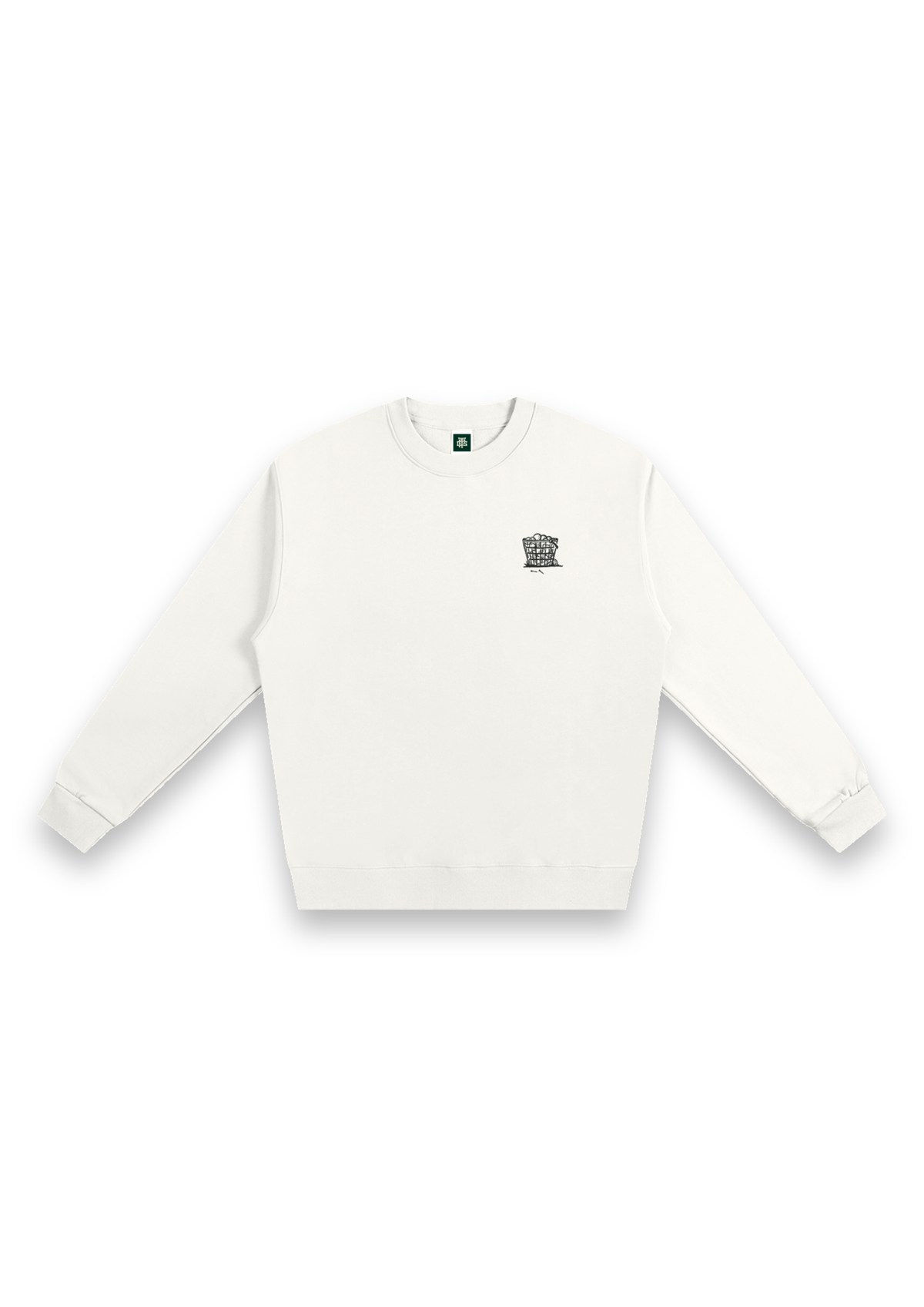 Happy Place golf sweatshirt in Off-White, front view with the range-ball basket on the chest #Colour_Off-White