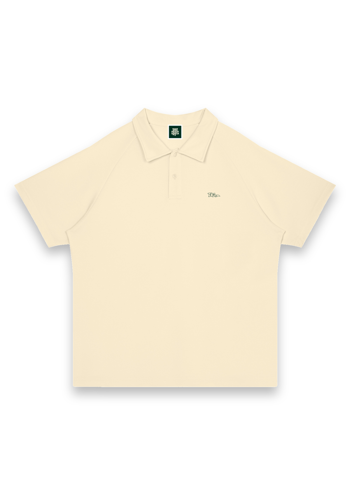 Pin High golf polo shirt in Cream, front view with the TPG flag mark on the chest #Colour_Cream