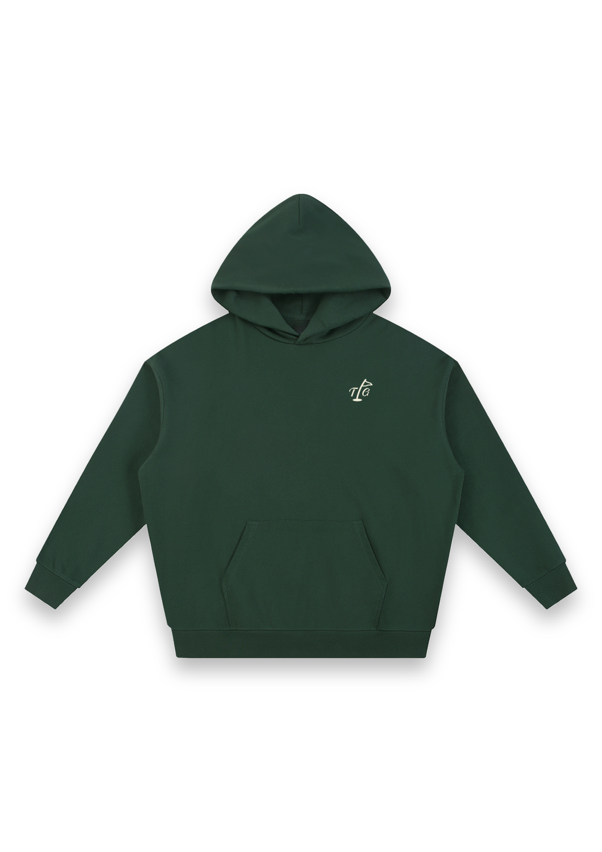 Three on the Green golf hoodie in Forest Green, front view with the TPG flag mark on the chest #Colour_Forest Green