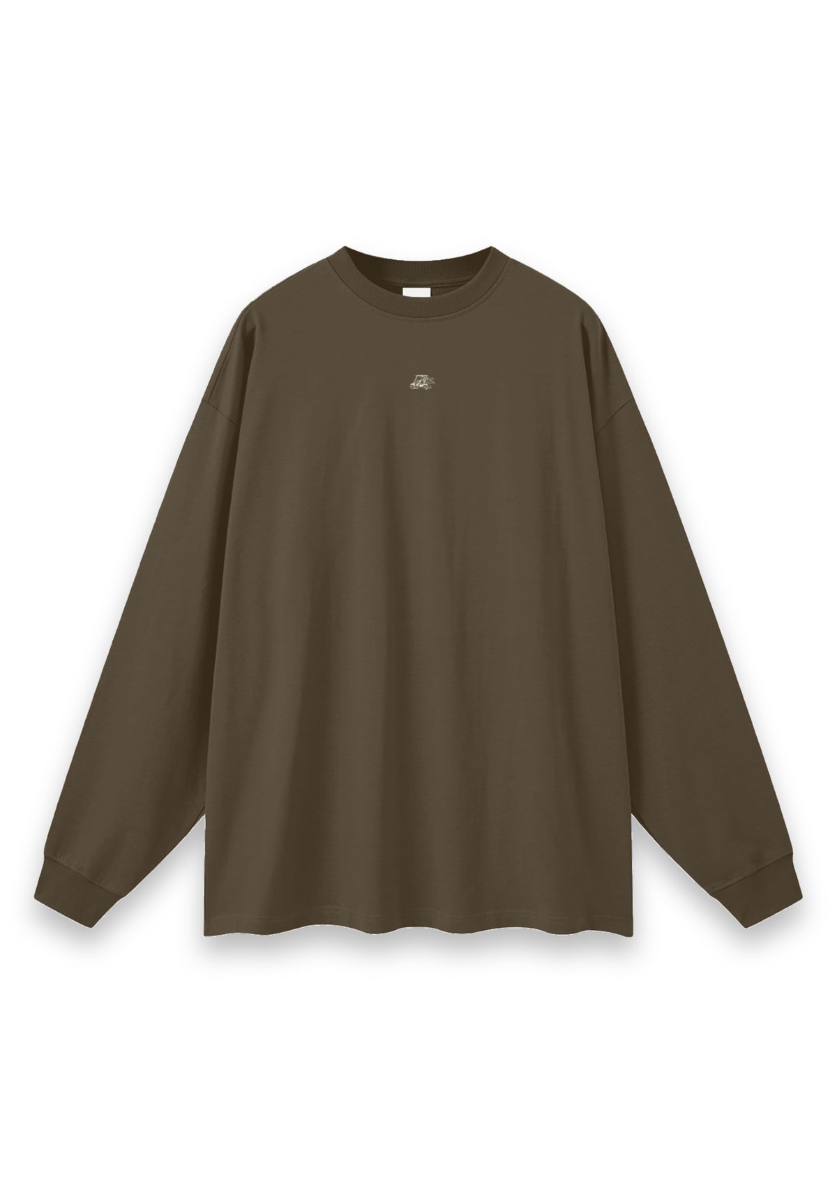 Reckless Driving golf long-sleeve tee in Brown, front view with the cow driving a golf cart printed on the chest