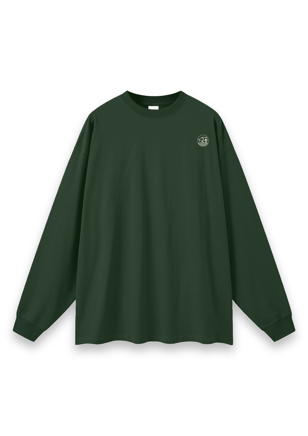 Contours golf long-sleeve tee in Forest Green, front view with the round cow badge on the chest #Colour_Forest Green