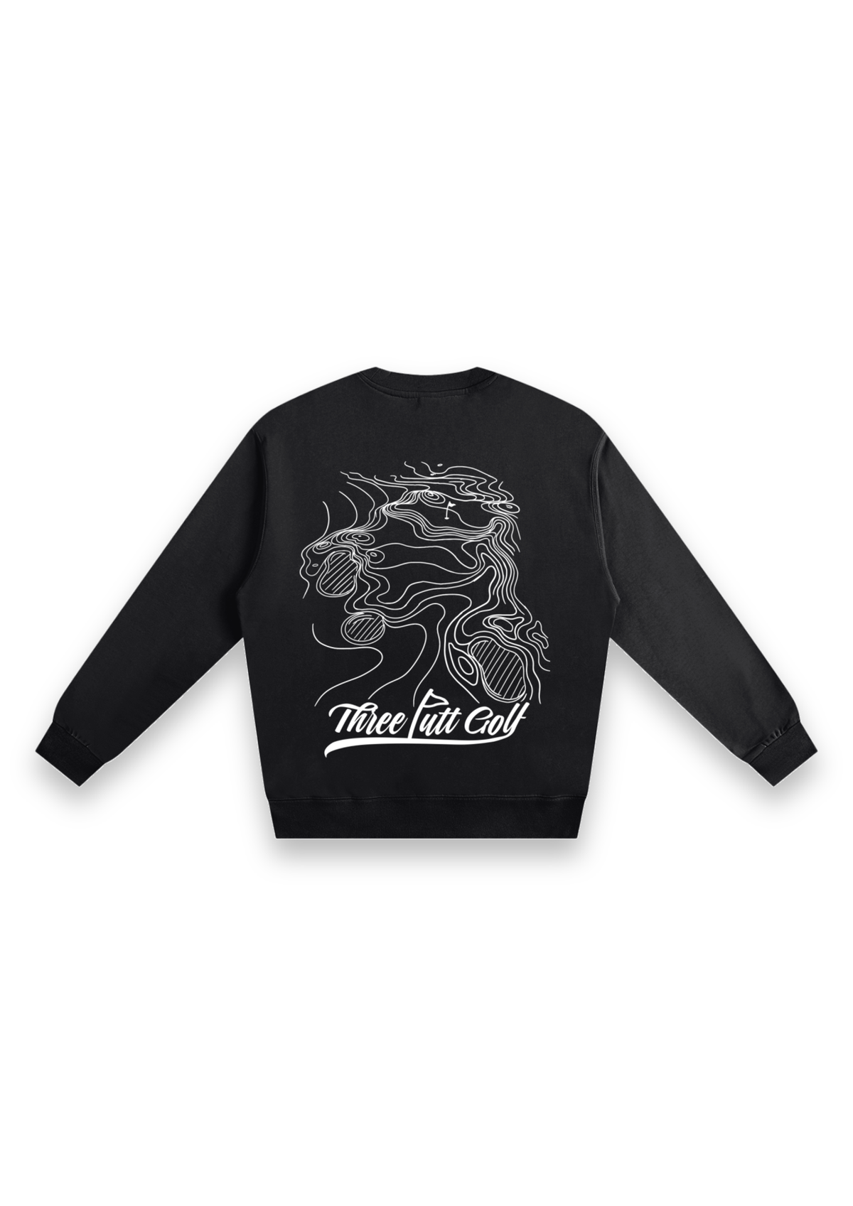Contours golf sweatshirt in Black, back view showing the topographic map print #Colour_Black