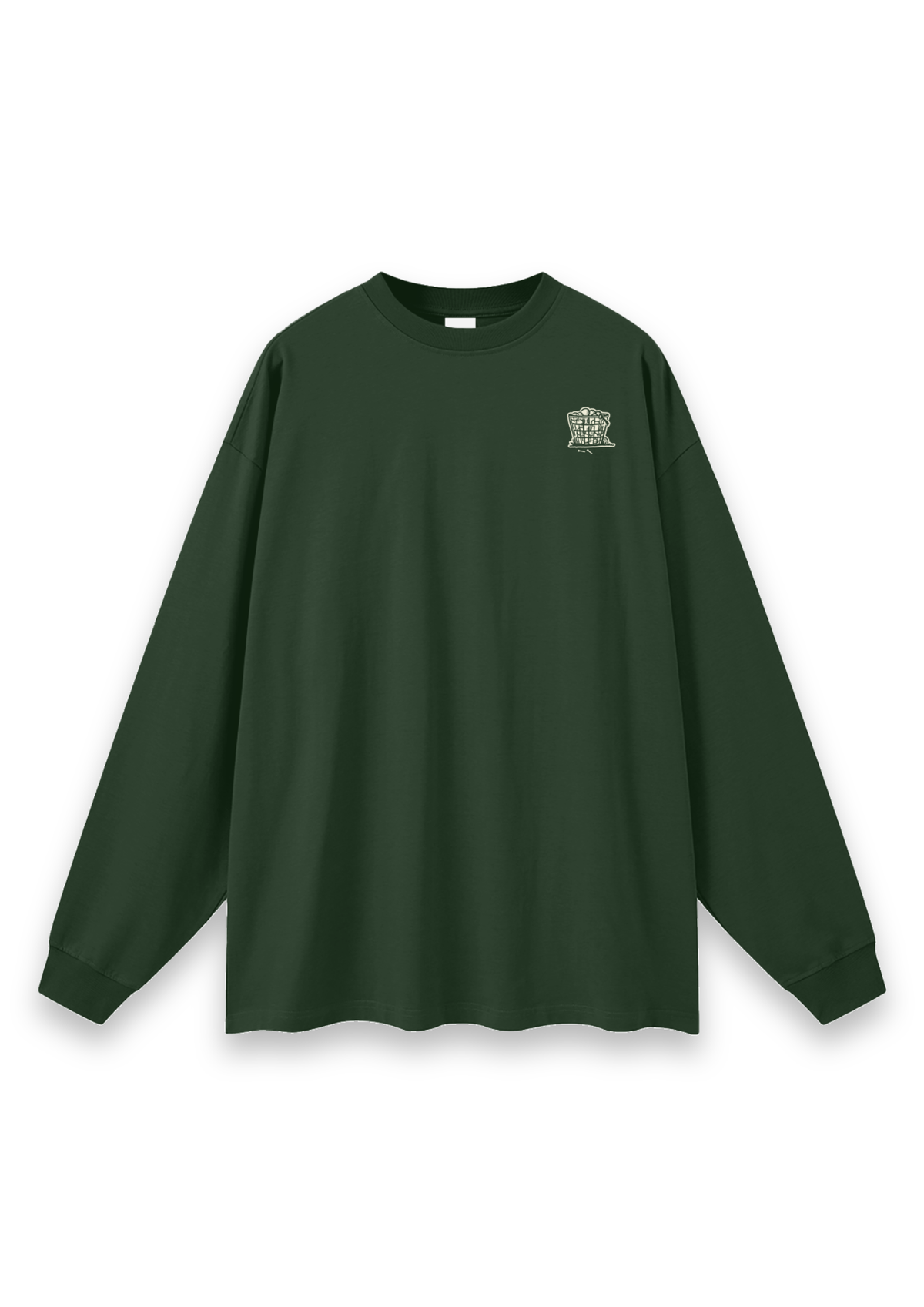 Happy Place golf long-sleeve tee in Forest Green, front view with the range-ball basket on the chest #Colour_Forest Green