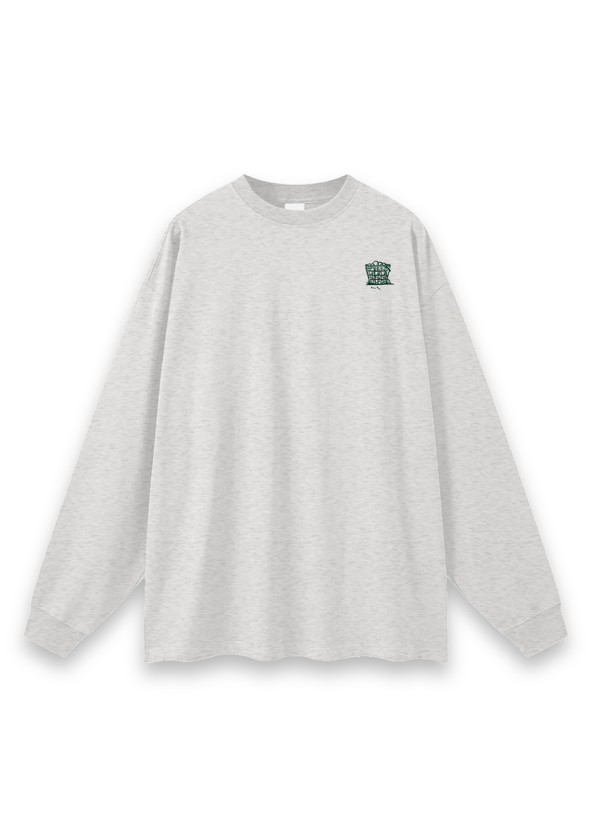 Happy Place golf long-sleeve tee in Oatmeal, front view with the range-ball basket on the chest #Colour_Oatmeal