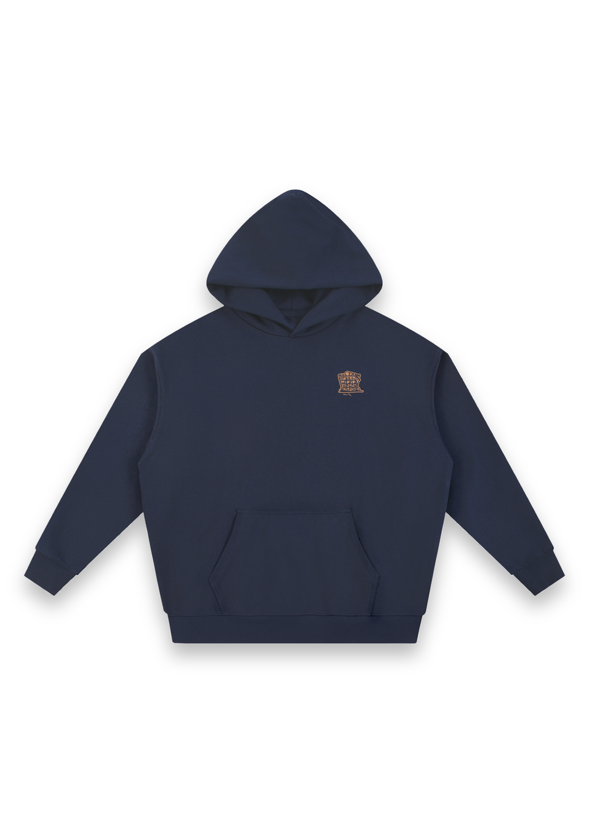 Happy Place golf hoodie in Navy, front view with the range-ball basket on the chest #Colour_Navy