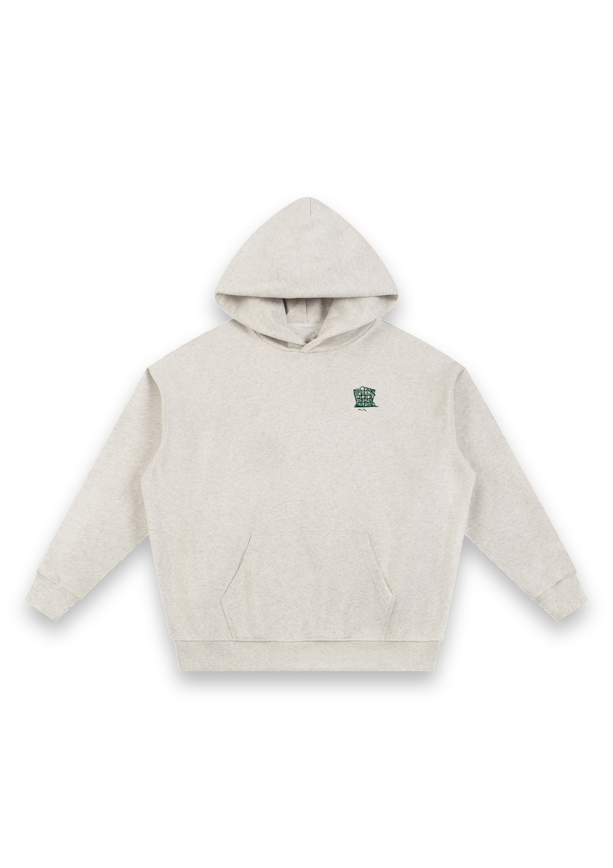 Happy Place golf hoodie in Oatmeal, front view with the range-ball basket on the chest #Colour_Oatmeal