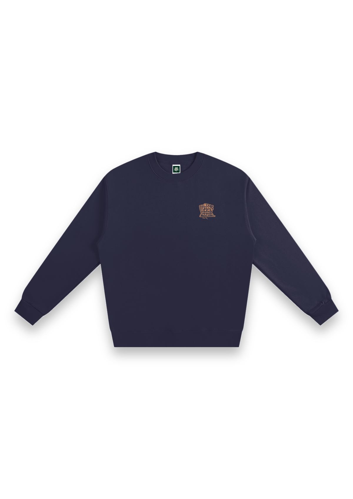 Happy Place golf sweatshirt in Navy, front view with the range-ball basket on the chest #Colour_Navy