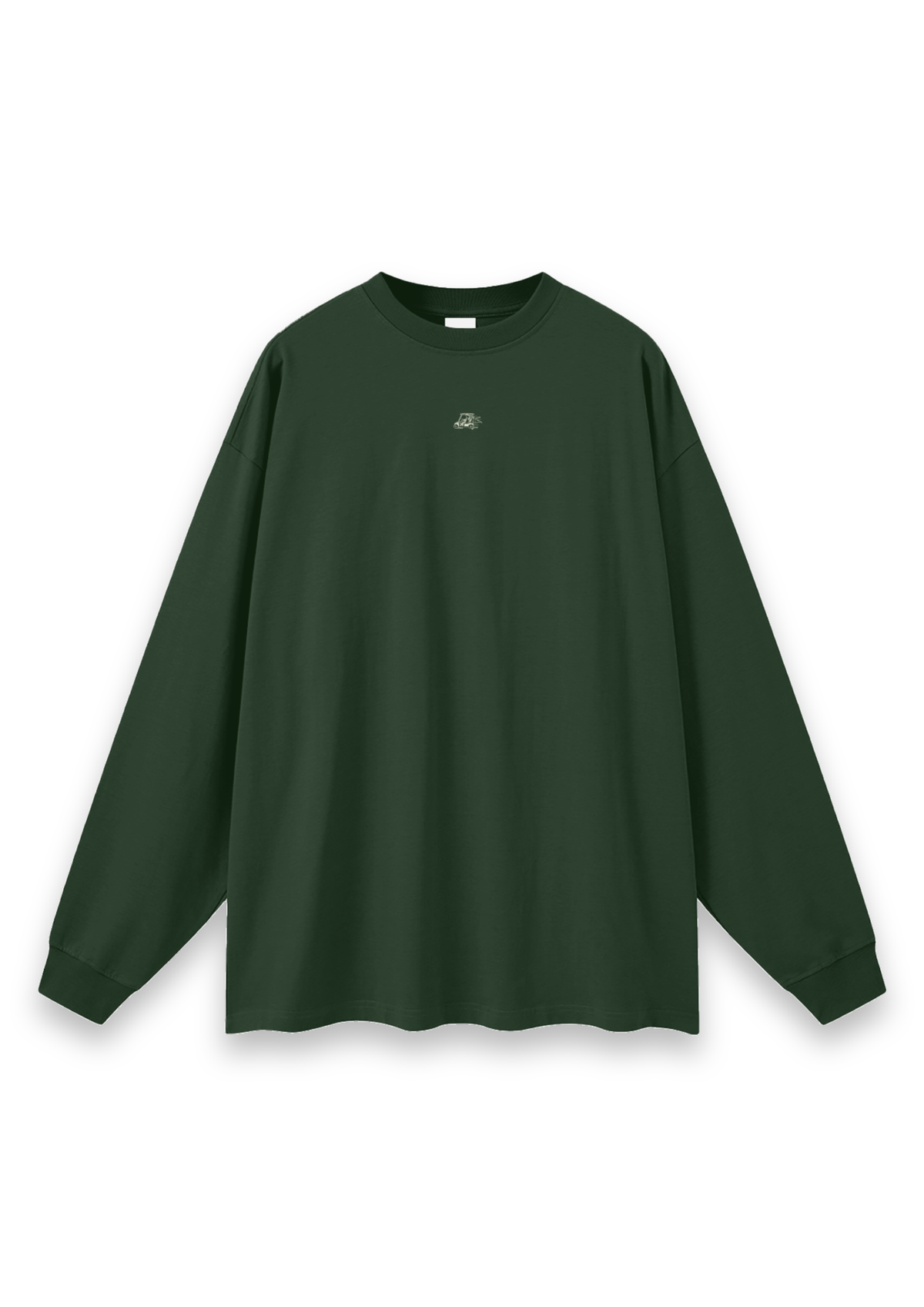 Reckless Driving golf long-sleeve tee in Forest Green, front view with the cow driving a golf cart printed on the chest #Colour_Forest Green