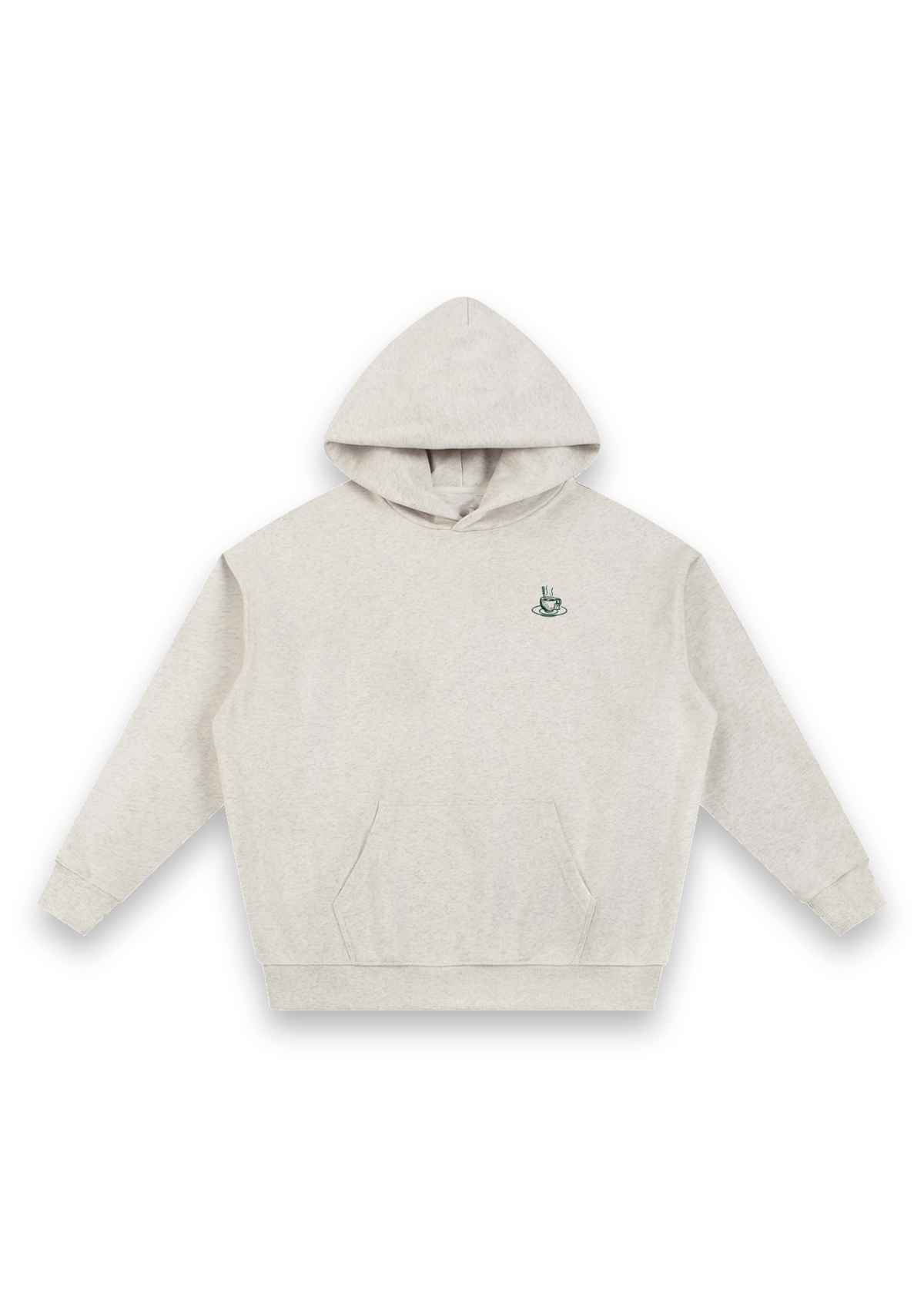 Tee Time golf hoodie in Oatmeal, front view with the teacup print on the chest #Colour_Oatmeal