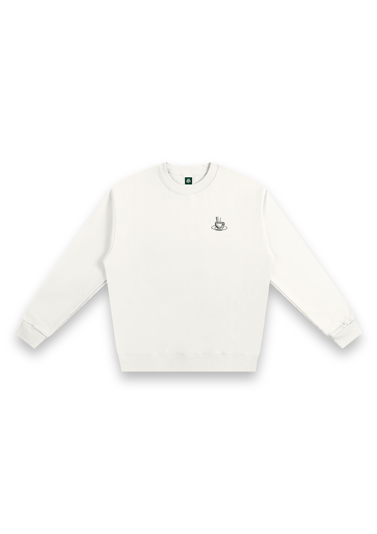 Tee Time golf sweatshirt in Off-White, front view with the teacup print on the chest #Colour_Off-White